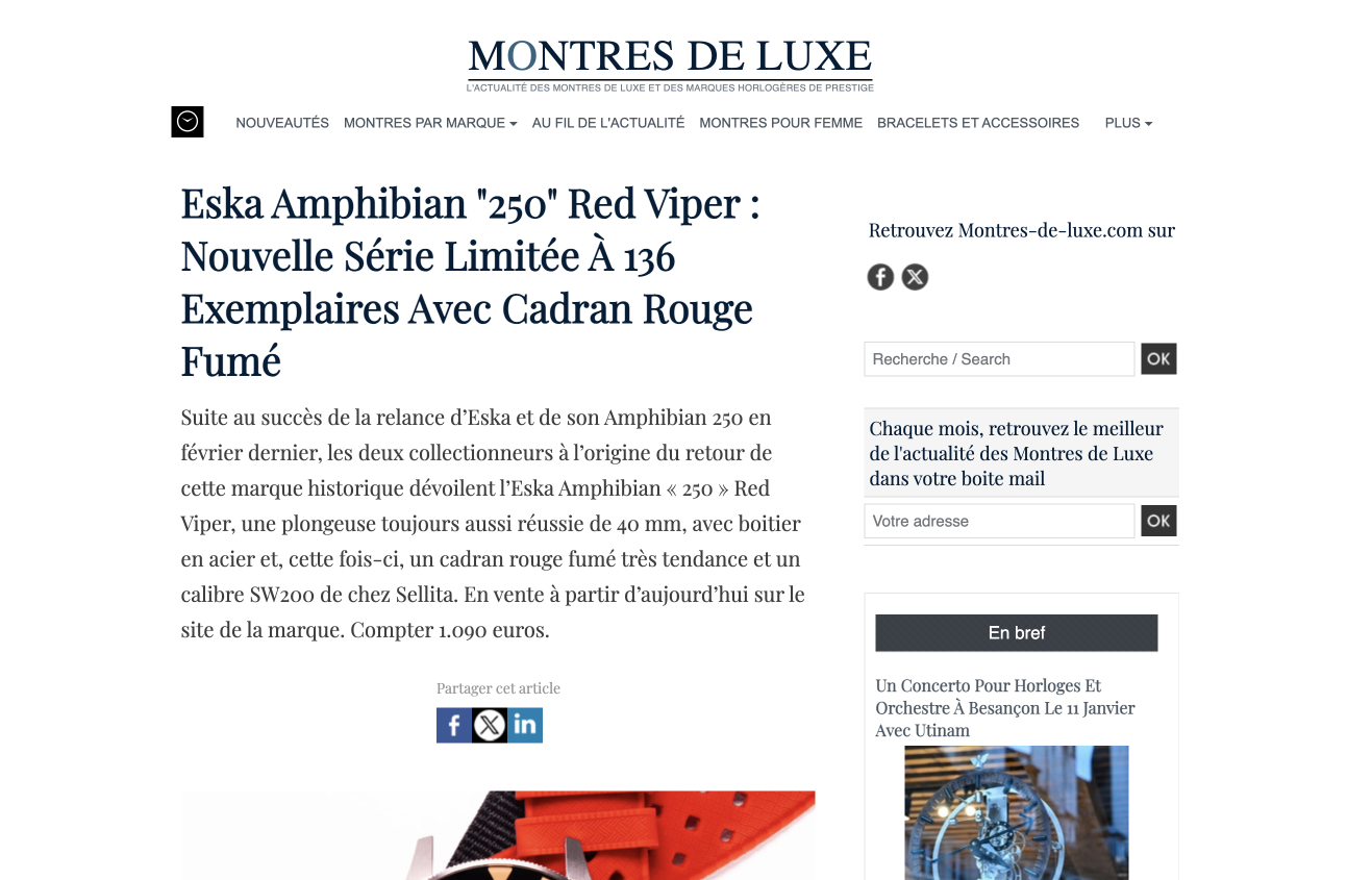 Eska Amphibian "250" Red Viper : nouvelle série limitée à 136 exemplaires avec cadran rouge fumé
