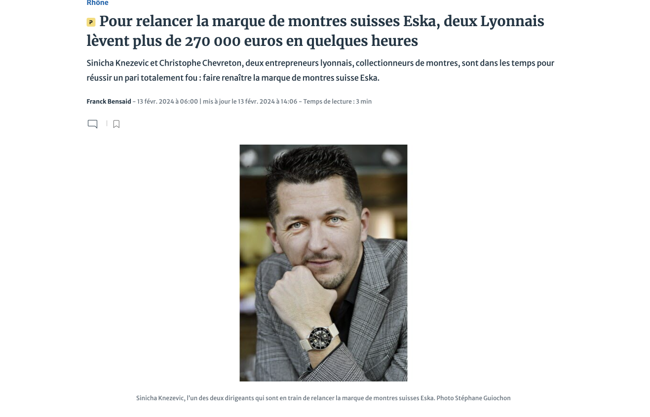 Pour relancer la marque de montres suisses Eska, deux Lyonnais lèvent plus de 270 000 euros en quelques heures