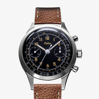 Montre Chronographe Mécanique à Remontage Manuel Eska Heritage SK25 Noire bracelet cuir Jean Rousseau