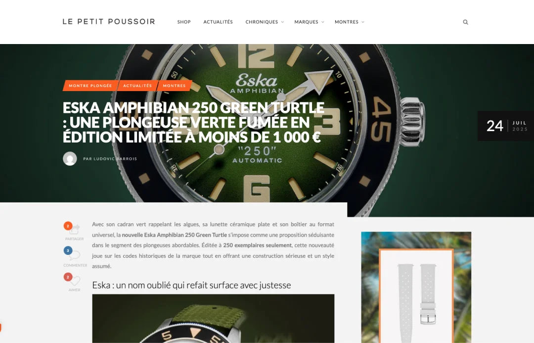 Eska Amphibian 250 Green Turtle : une plongeuse verte fumée en édition limitée à moins de 1 000 €